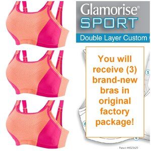 Set of 3! 40B Glamorise SPORT Bra (CUSTOM CONTROL) HIGH IMPACT ORANGE NEW